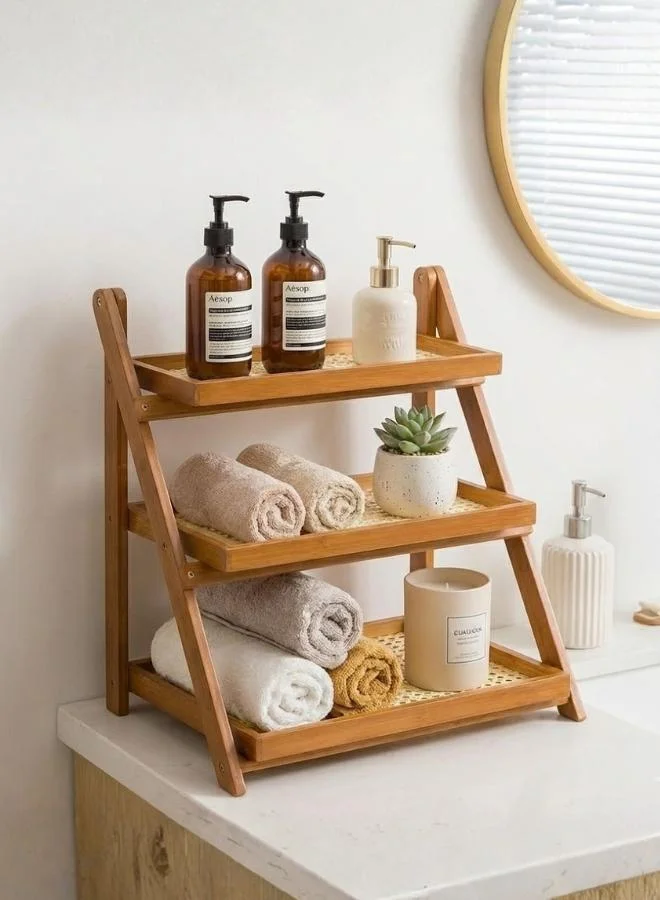 Casa Quesera  3-Layer Handwoven Rattan & Bamboo Organizer  | Best Price UAE